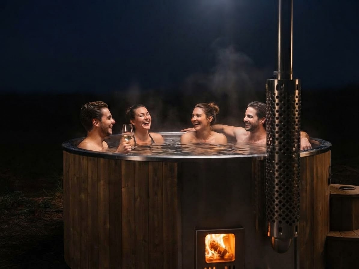 Detalle del entorno del jacuzzi de madera